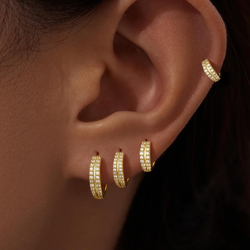 Poxtex Small Gold Huggie Hoop Earrings Set for Women Men Hypoallergenic 14K Plated Stack Cartilage Earrings, Multiple Piercing Lightweight Mini Thin Cute Dainty Trendy Jewelry Set Christmas Gifts for Women - Image 4